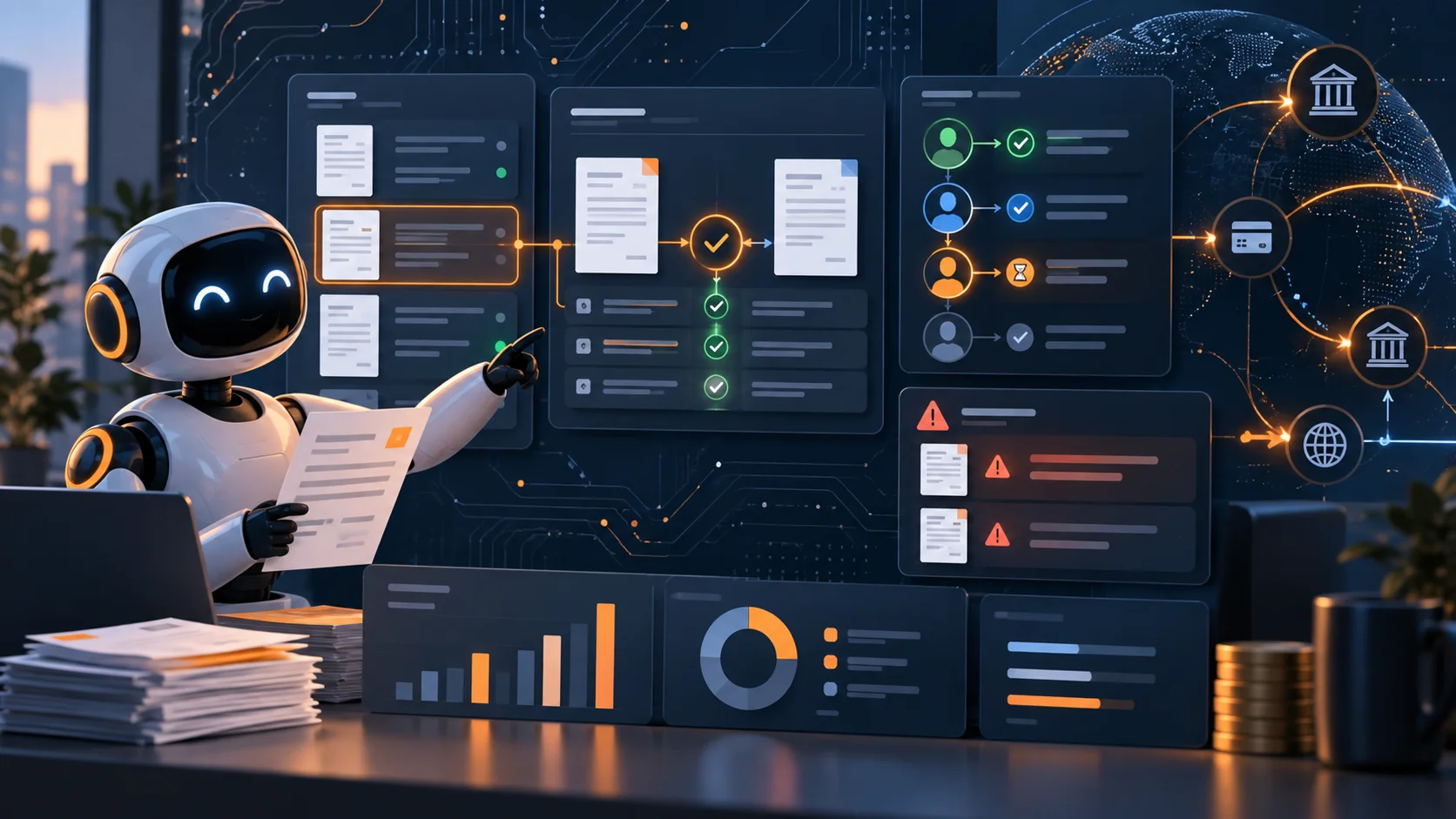 AI agent reviewing a small business checkout workflow with payment controls and approval steps