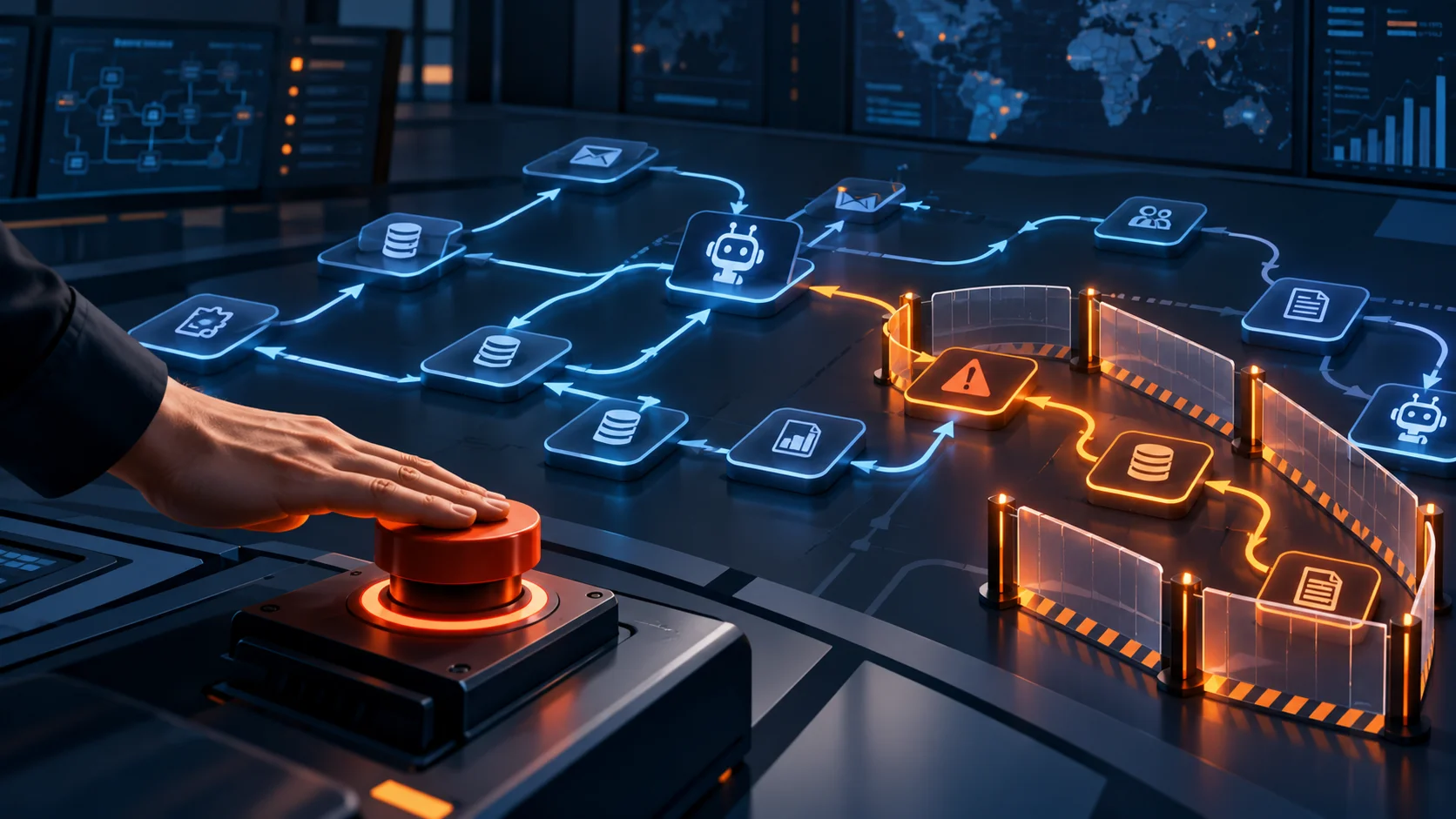 Human-controlled emergency stop containing an anomalous AI agent workflow